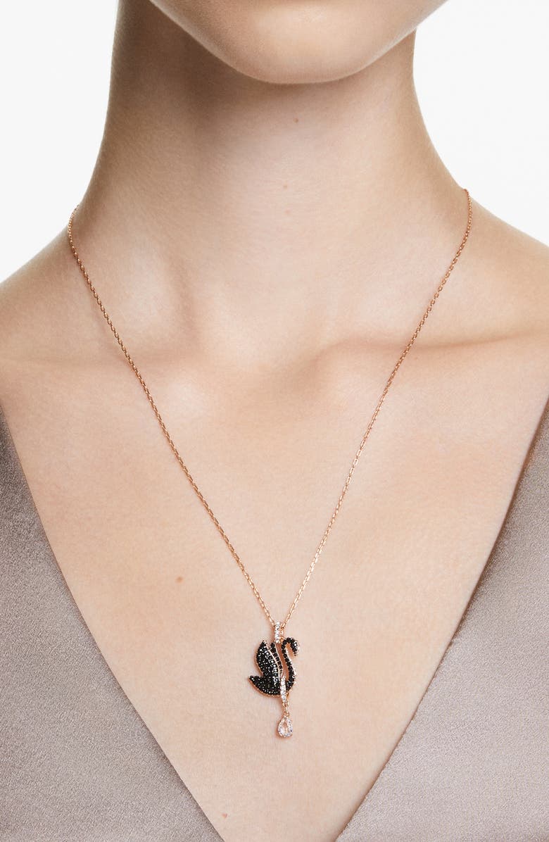 Swarovski Swam Pendant Necklace, Alternate, color, Black