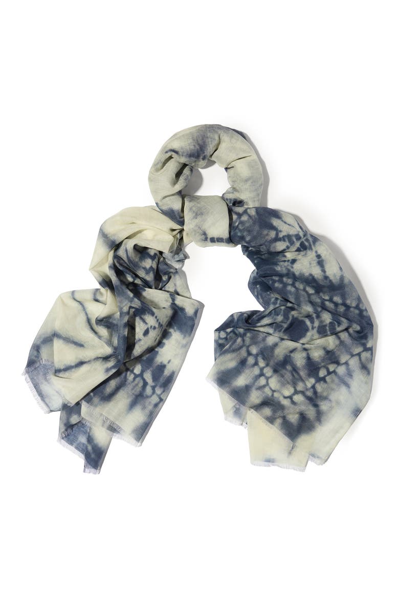 Tie Dye Cotton & Silk Scarf, Alternate, color, NAVY