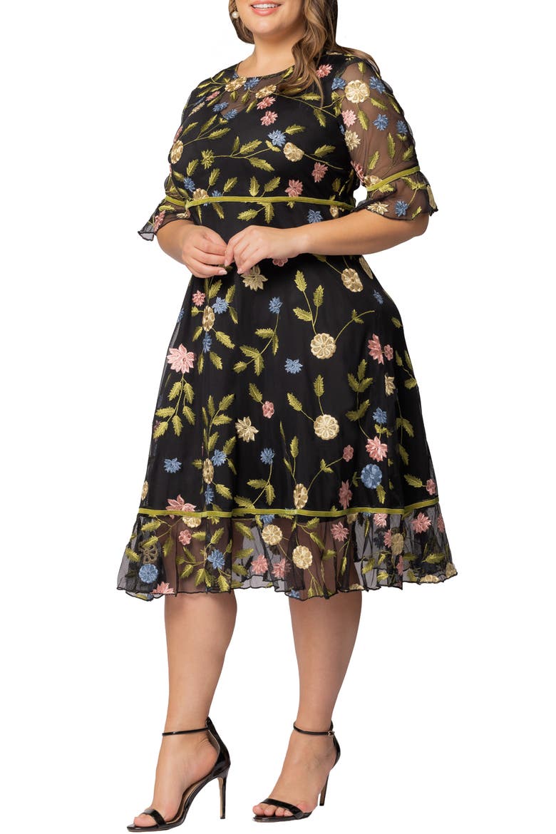 Wildflower Embroidered Dress, Alternate, color, BLACK BLOSSOM PRINT