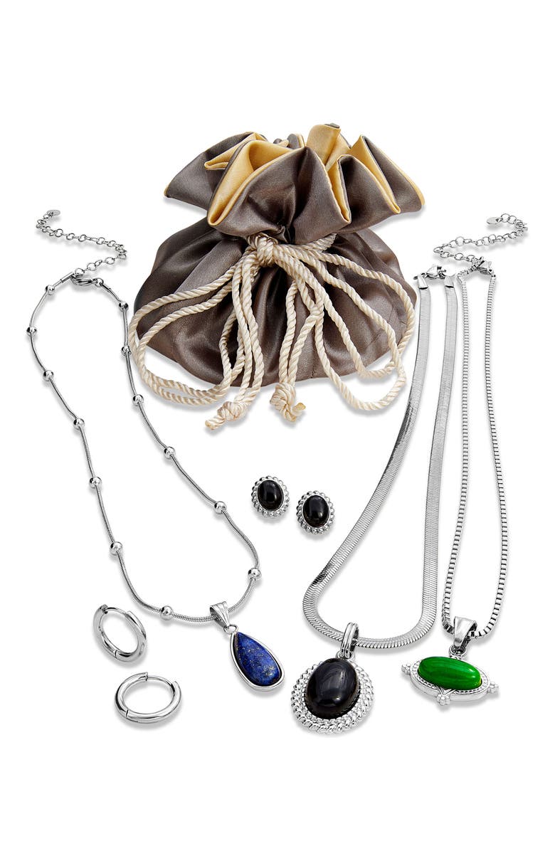 SAVVY CIE JEWELS Holiday Semiprecious Stone Pendants, Chains & Earrings 8-Piece Set, Alternate, color, White