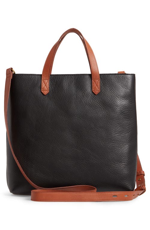 Madewell Small Transport Leather Crossbody Tote In True Black Brown