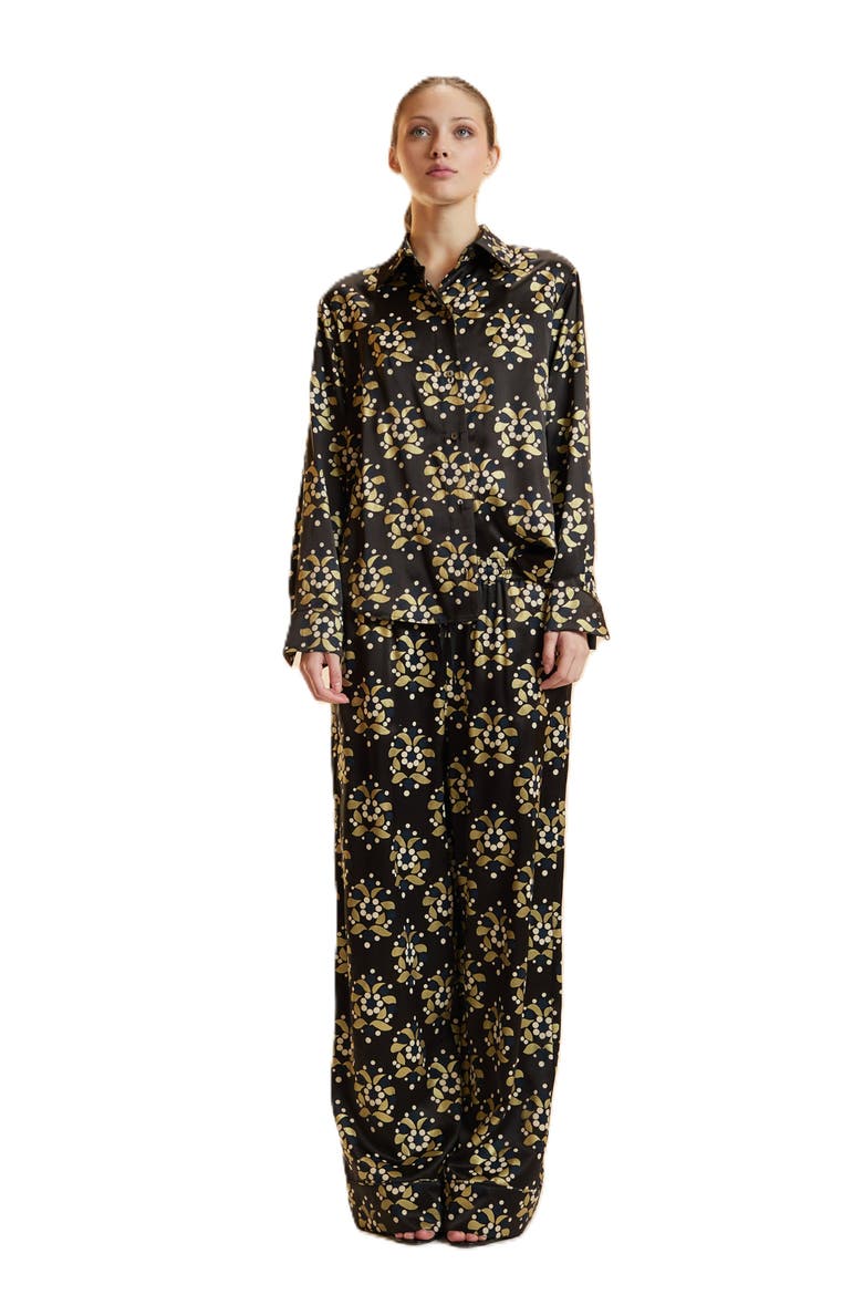Silk Wide Leg Pants, Main, color, Black/Gold