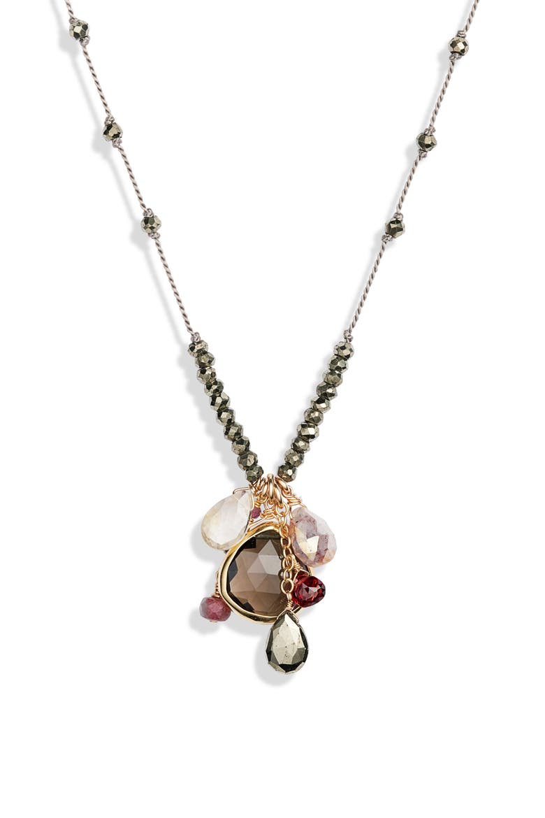 Long Semiprecious Stone Pendant Necklace, Main, color, BROWN