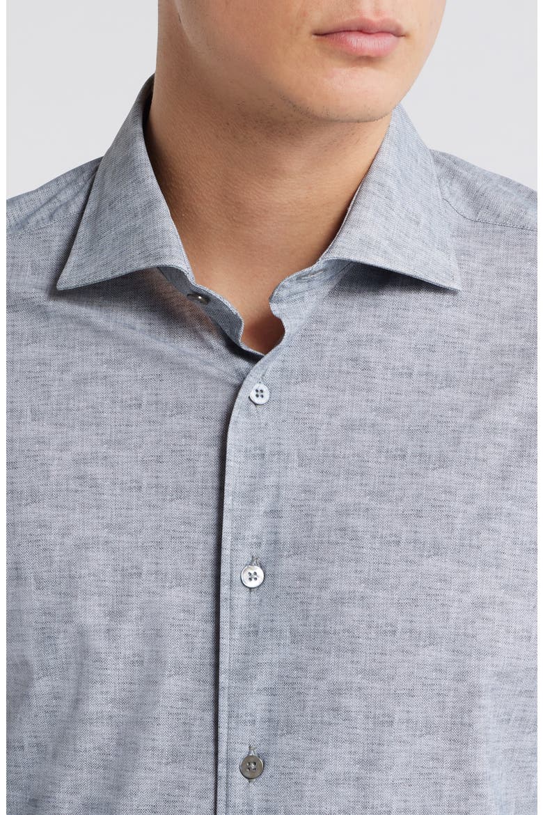 Jagged Heathered Herringbone Print Knit Nylon Blend Dress Shirt, Alternate, color, GREY