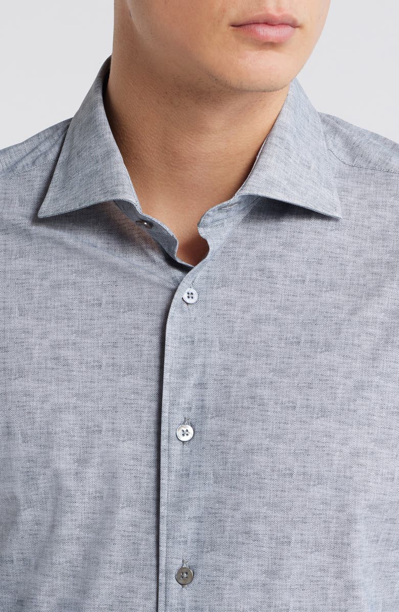 Zanella Jagged Heathered Herringbone Print Knit Nylon Blend Dress Shirt, Alternate, color, Grey