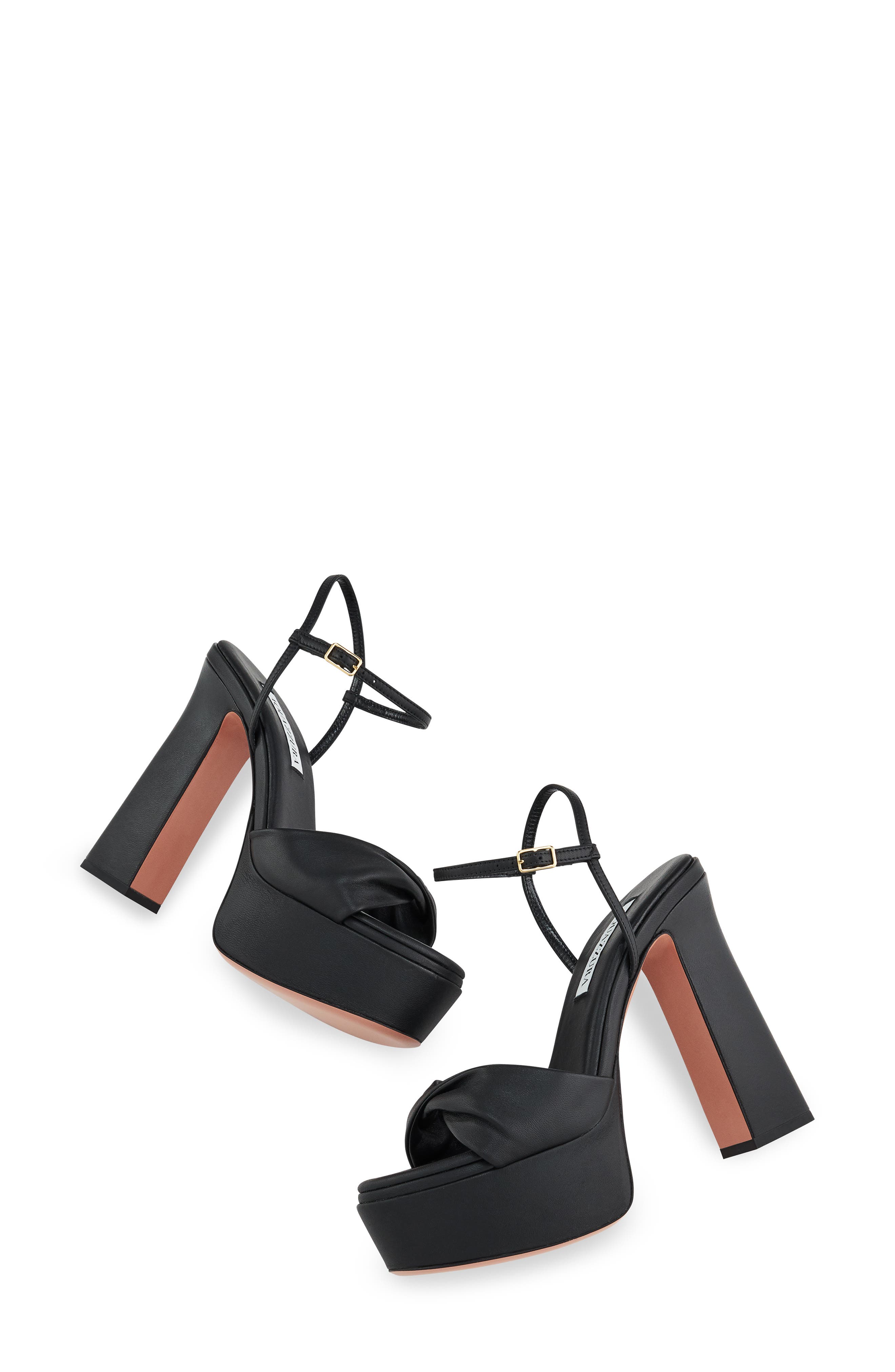 Aquazzura Twist Ankle Strap Platform Sandal, Alternate, color, Black