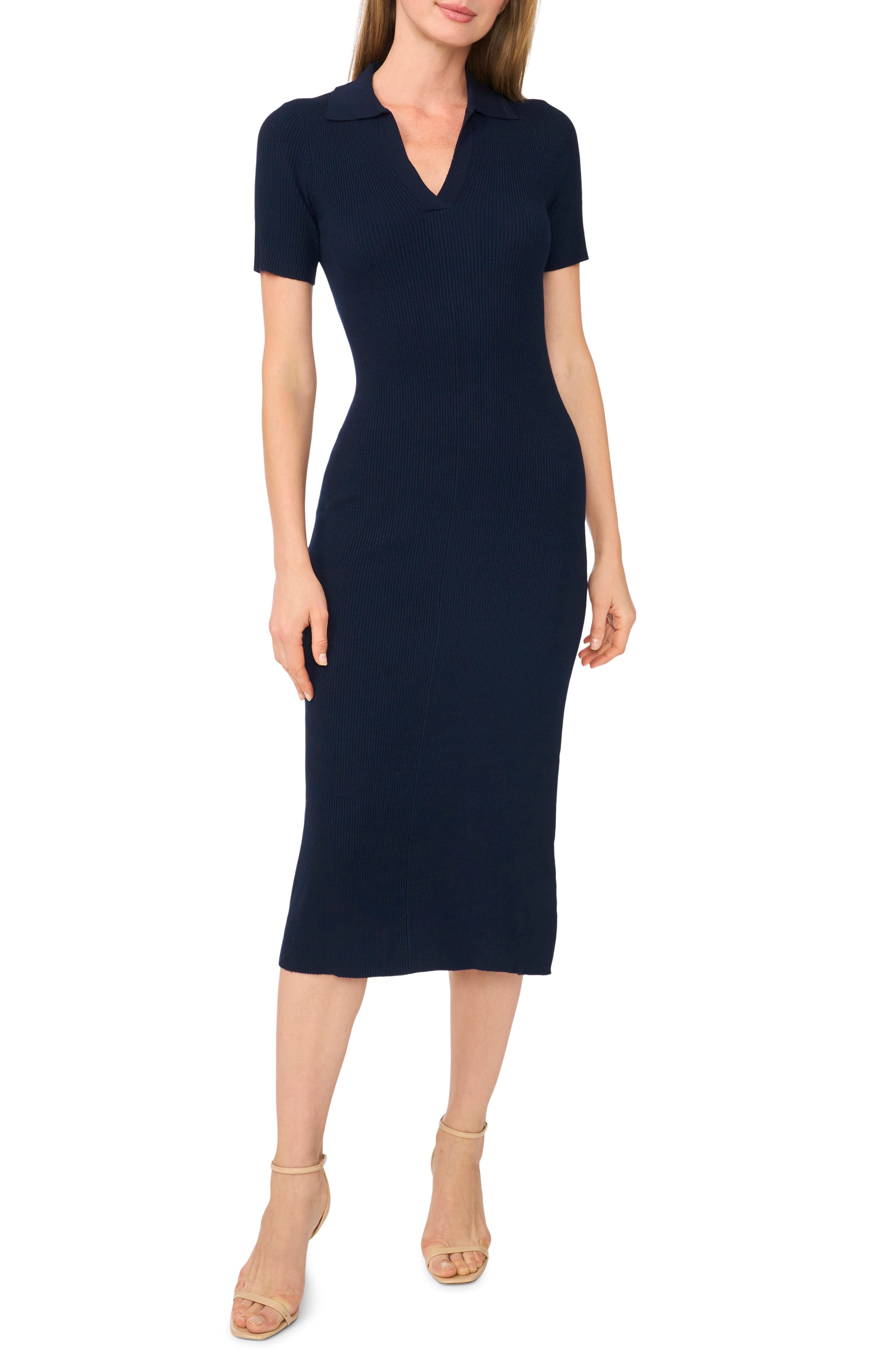 Johnny Collar Ribbed Midi Dress