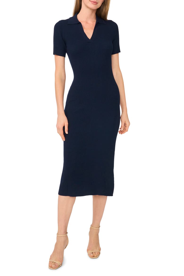 Johnny Collar Ribbed Midi Dress, Main, color, CLASSIC NAVY