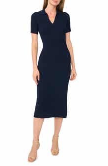Johnny Collar Ribbed Midi Dress