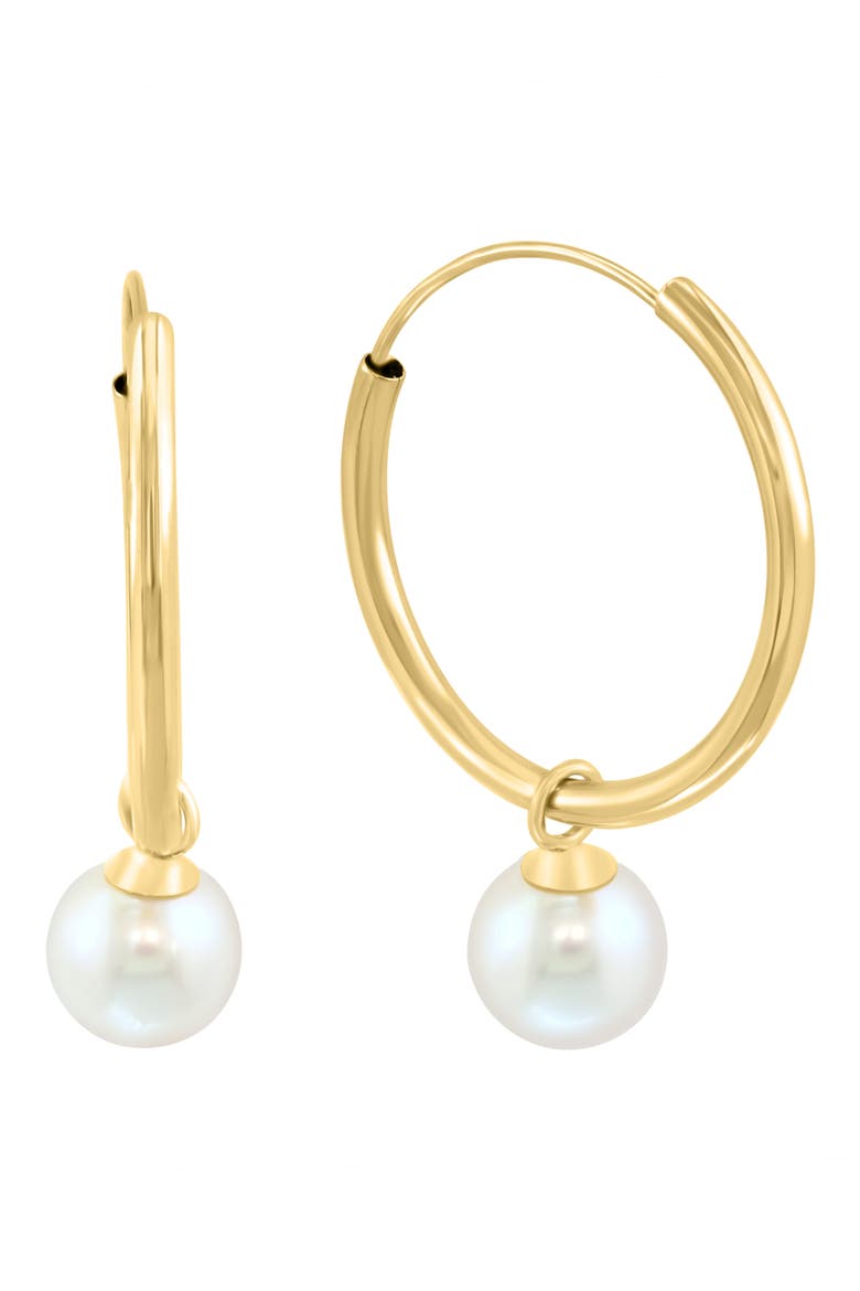 14K Yellow Gold Freshwater Pearl Drop Hoop Earrings, Main, color, GOLD