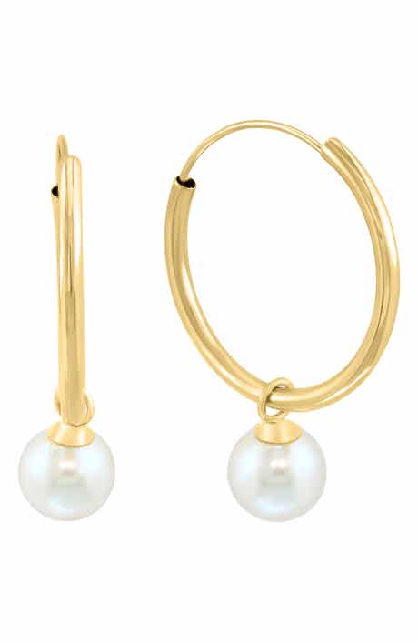 EFFY 14K Yellow Gold Freshwater Pearl Drop Hoop Earrings