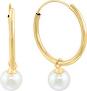 EFFY 14K Yellow Gold Freshwater Pearl Drop Hoop Earrings
