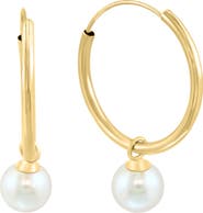EFFY 14K Yellow Gold Freshwater Pearl Drop Hoop Earrings