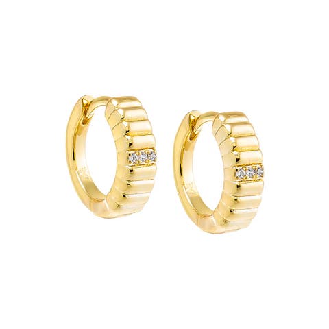 Pave Accented Ridged Huggie Earring