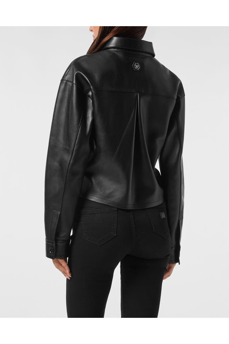 Leather Shirt Signature Women, Alternate, color, black