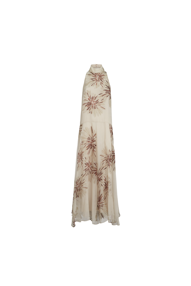 Bloom print organza dress, Alternate, color, Beige