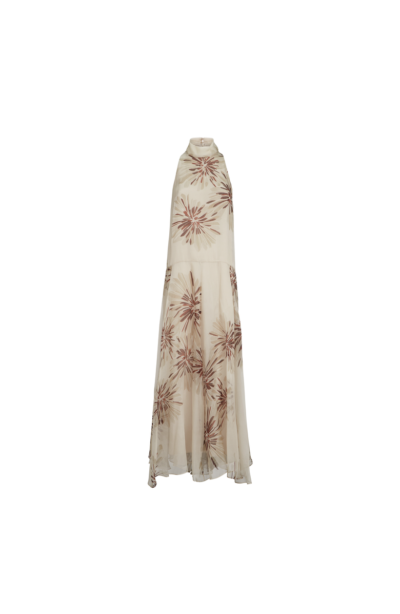Brunello Cucinelli Bloom print organza dress, Alternate, color, Beige