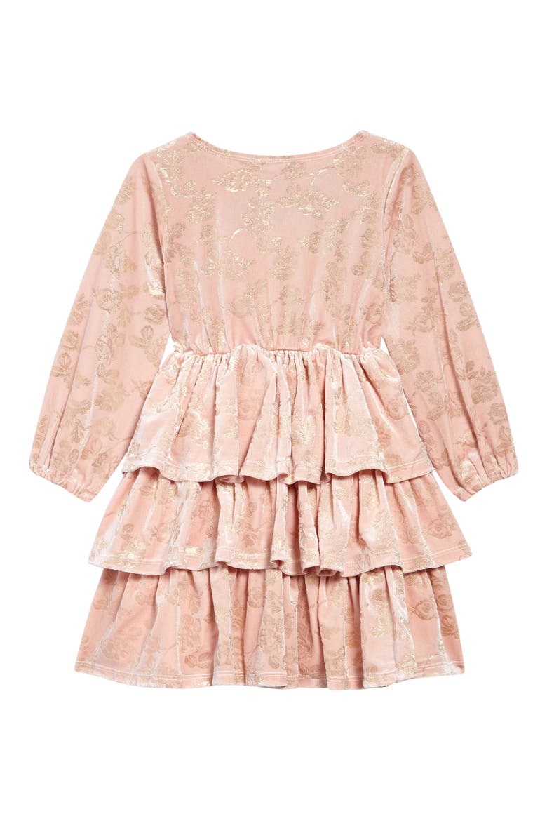 Kids' Metallic Rose Print Velvet Dress, Alternate, color, BLUSH/ GOLD