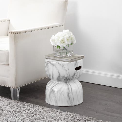 Jonathan Y Zakhai 14.75" Contemporary Modern Marble Glaze Drum Indoor/outdoor Garden Stool In White/gray