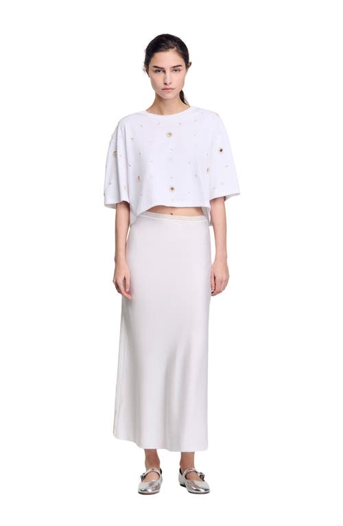 Shop Sandro Cropped Pearl Bead T-shirt In White