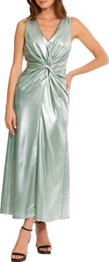 Maggy London Front Twist Satin Maxi Dress