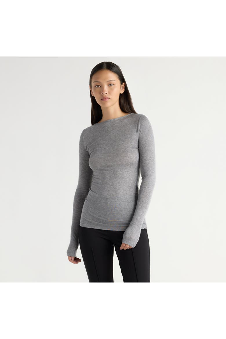 Lana Tencel-Wool Semi-Sheer Tee, Alternate, color, Heather Grey