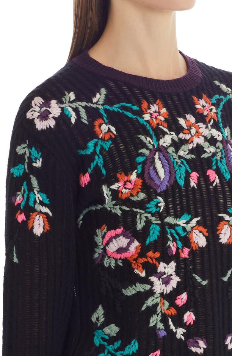 Valentino Garavani Valentino Floral Embroidered Virgin Wool Sweater, Alternate, color, 