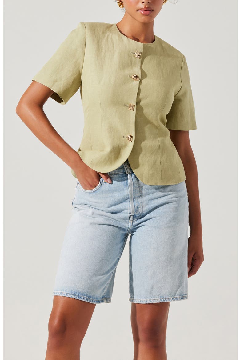 Saige Mixed Button Short Sleeve Linen Blend Jacket, Alternate, color, MATCHA