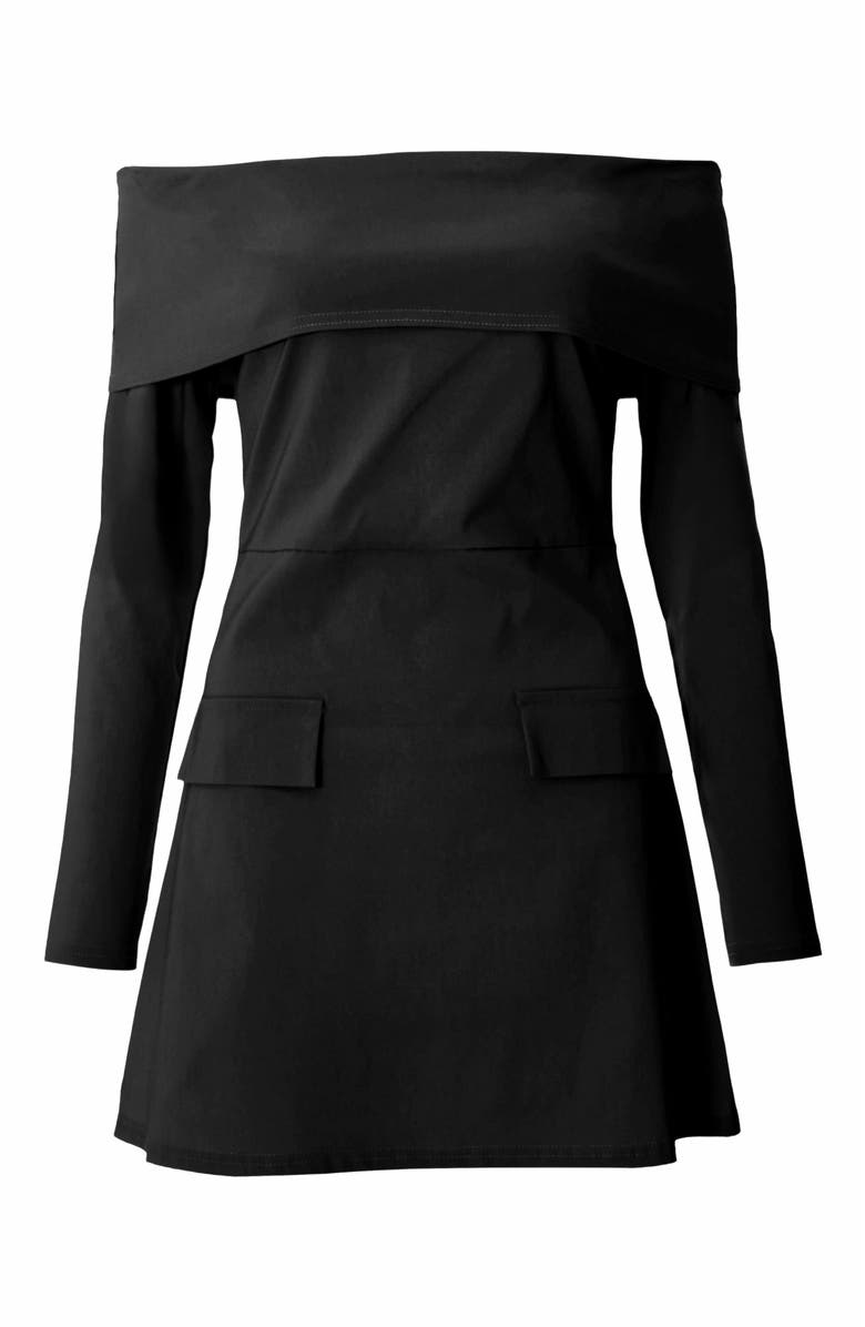 QUIZ Long Sleeve Bengaline Mini Dress, Alternate, color, Black