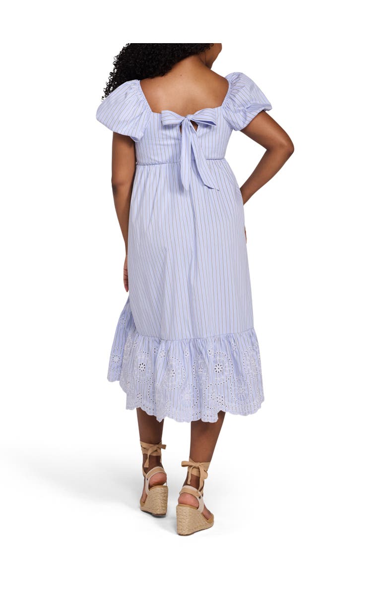 MOTHERHOOD MATERNITY Smocked Bodice with Puff Sleeves Midi Dress, Alternate, color, Blue & White Stripe