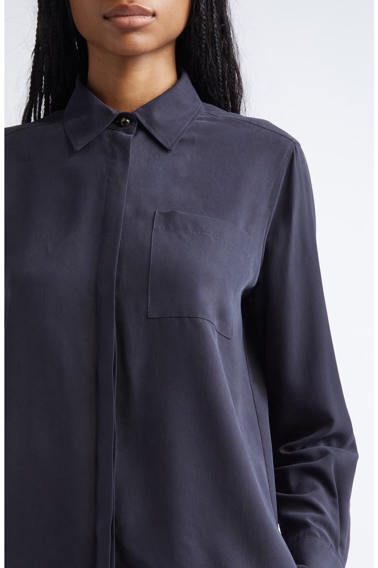 Silk Crêpe de Chine Button-Up Shirt, Alternate, color, ULTRAMARINE