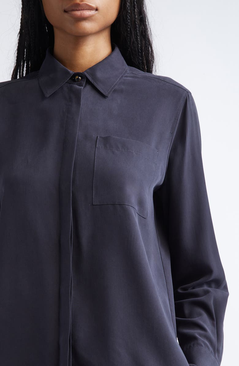 Max Mara Silk Crêpe de Chine Button-Up Shirt, Alternate, color, Ultramarine