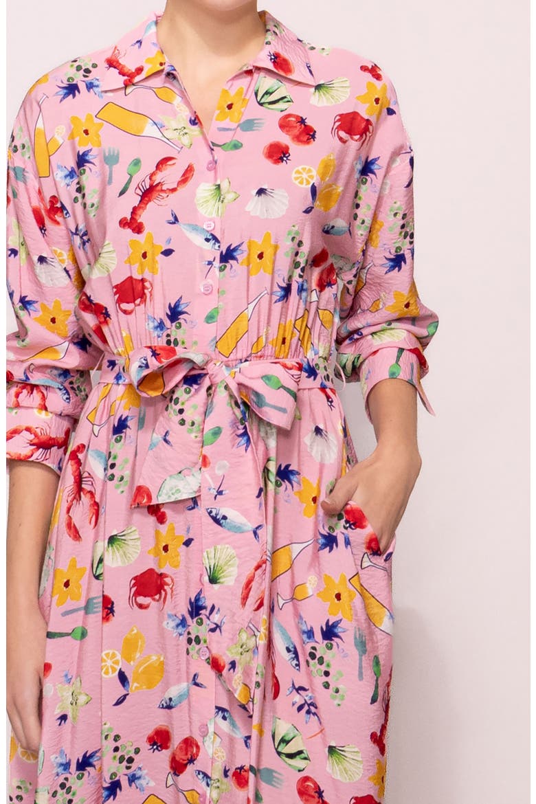 Print Long Sleeve Midi Shirtdress, Alternate, color, PINK MULTI