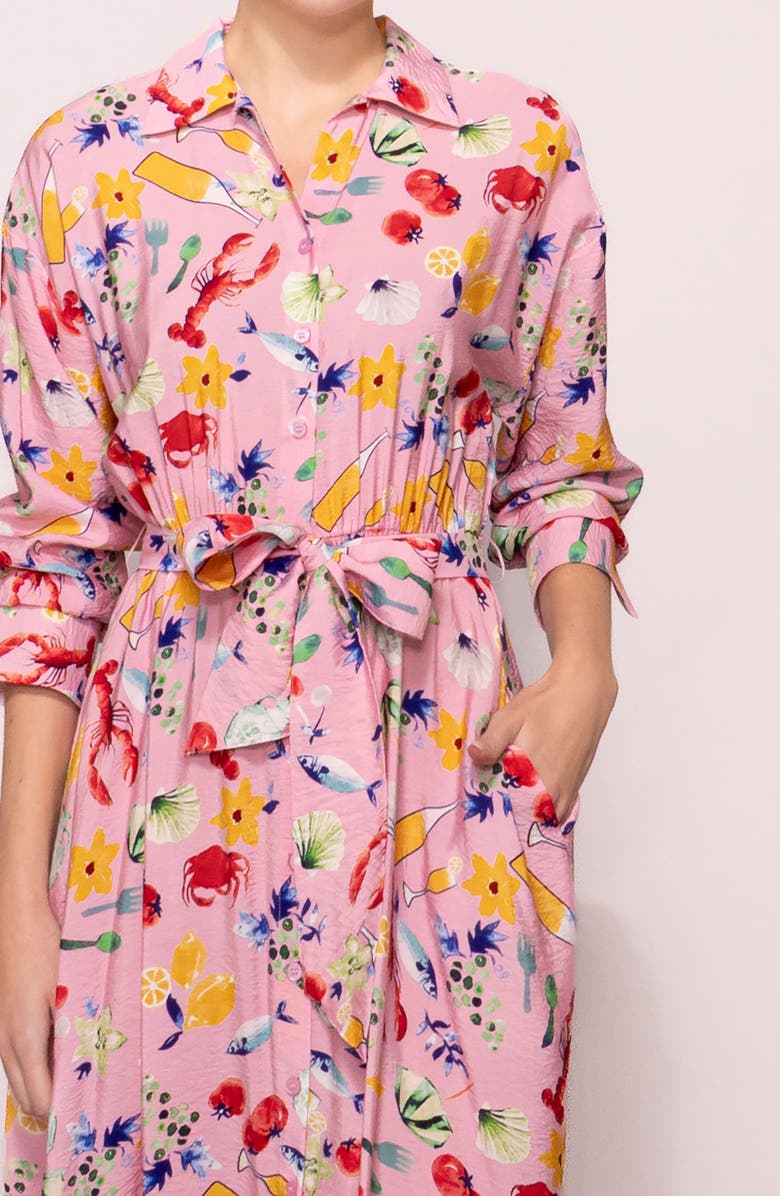 MELLODAY Print Long Sleeve Midi Shirtdress, Alternate, color, Pink Multi