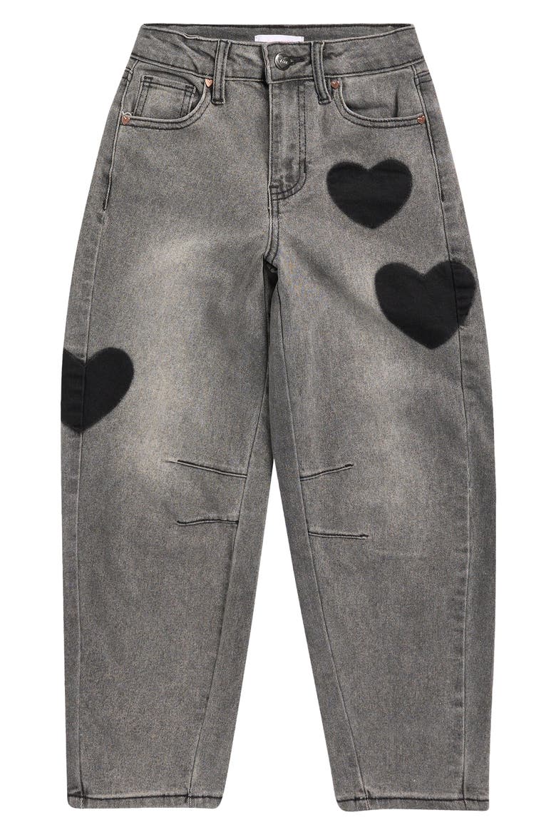 Kids' Heart Patch Barrel Leg Jeans, Main, color, POTASSIUM BLACK 08W