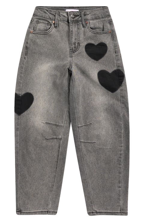 Kids' Heart Patch Barrel Leg Jeans (Big Kid)