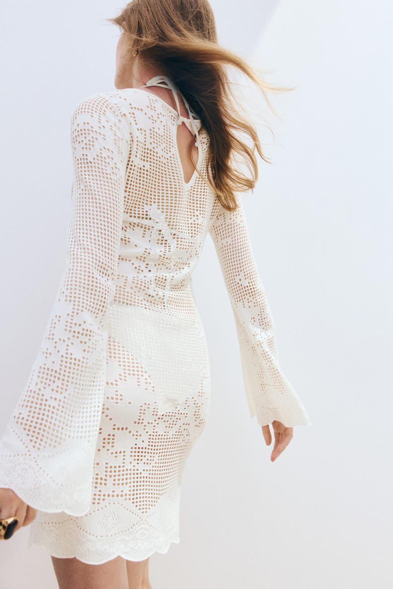 Motif-detail Crochet-look Dress, Alternate, color, Cream