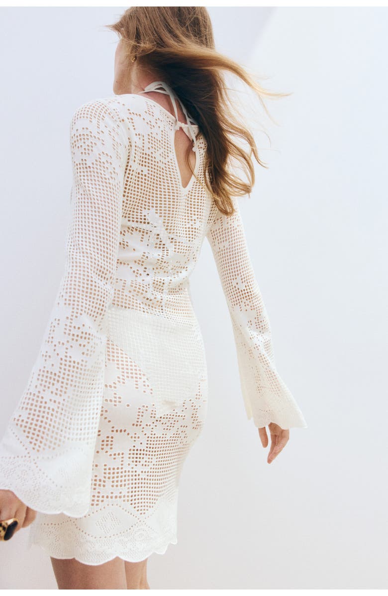 H&M Motif-detail Crochet-look Dress, Alternate, color, Cream