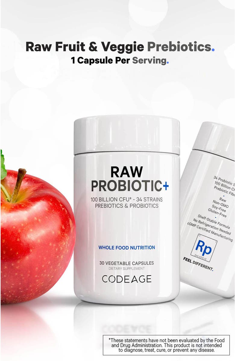 Codeage Raw Probiotic+ 100 Billion CFU Supplement, Alternate, color, White