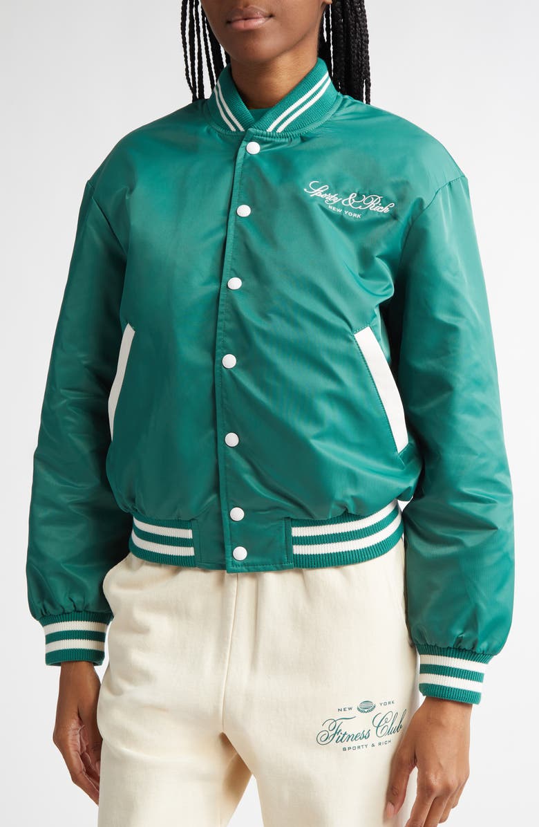 Sporty & Rich Wellness Nylon Varsity Jacket, Alternate, color, 