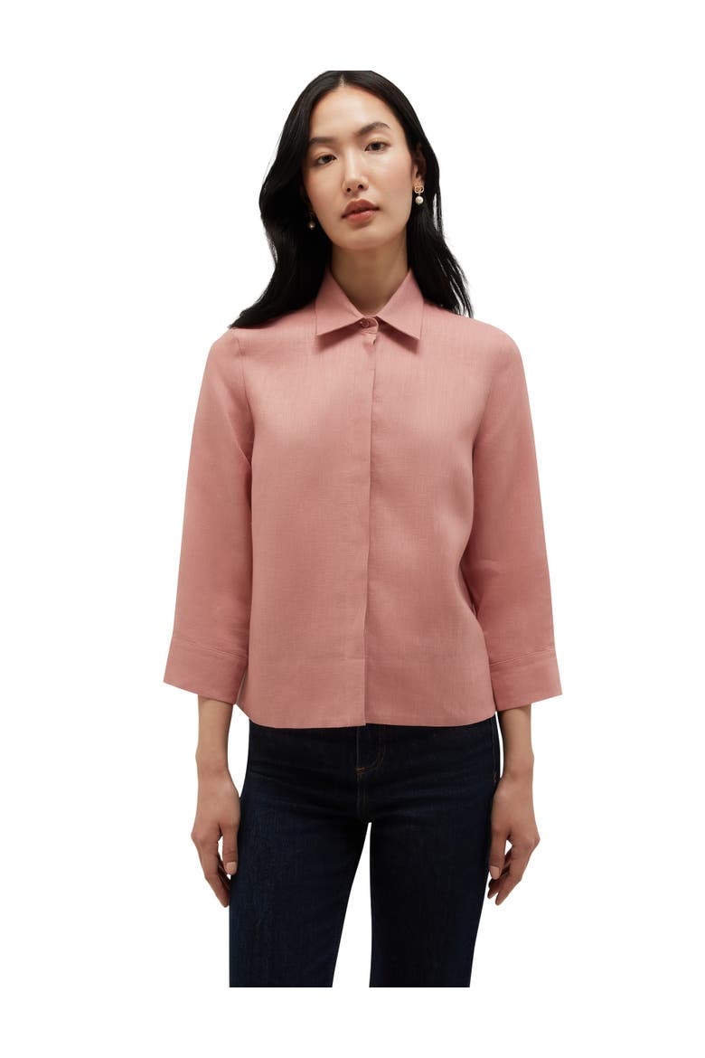 Nita Three-Quarter Sleeve Linen Shirt, Main, color, Softpeachpink