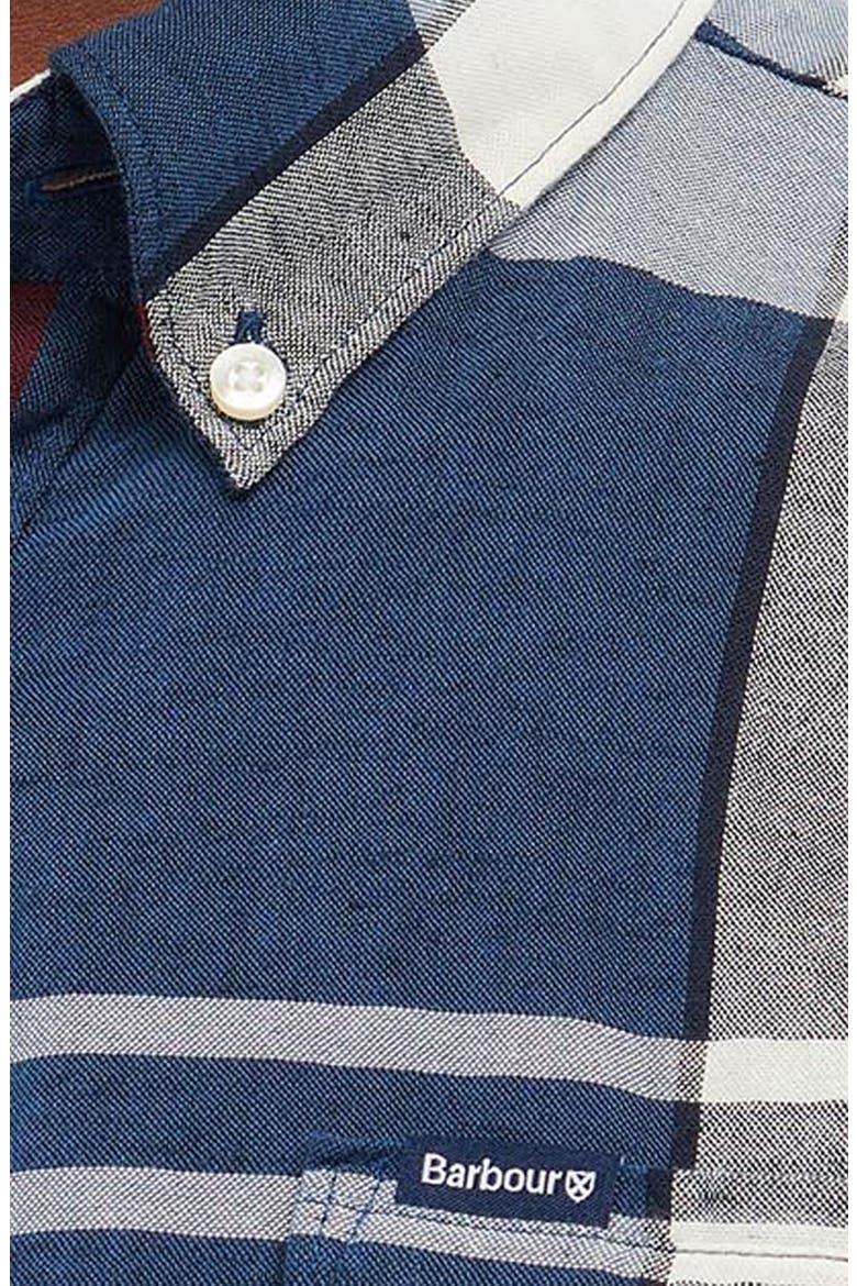 Men's Douglas Tailored Fit Plaid Short Sleeve Cotton & Linen Button-Down Shirt, Alternate, color, SUMMER NAVY