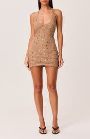 SNDYS Kimali Sequined Crochet Halter Minidress