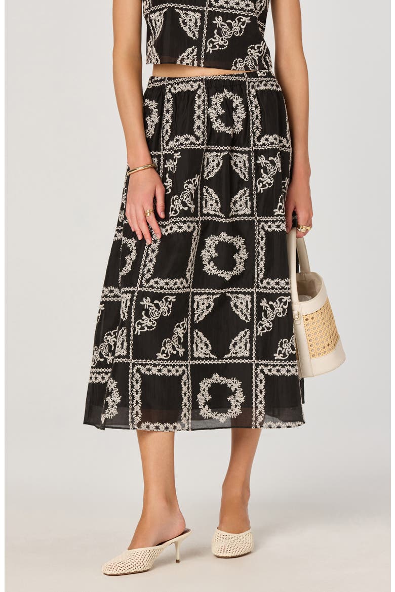 Mosaic Embroidery Midi Skirt, Alternate, color, BLACK EMBROIDERY
