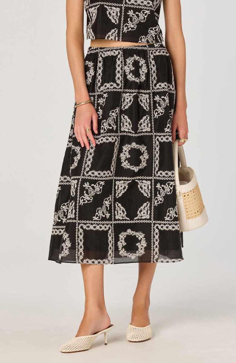 ASTR the Label Mosaic Embroidery Midi Skirt, Alternate, color, Black Embroidery