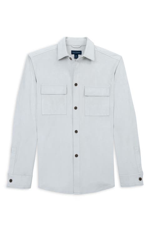 Stretch Faux Microsuede Shirt Jacket