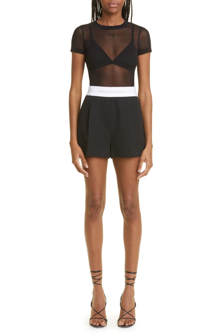 High Waist Pleated Wool Shorts, Alternate, color, 001 BLACK