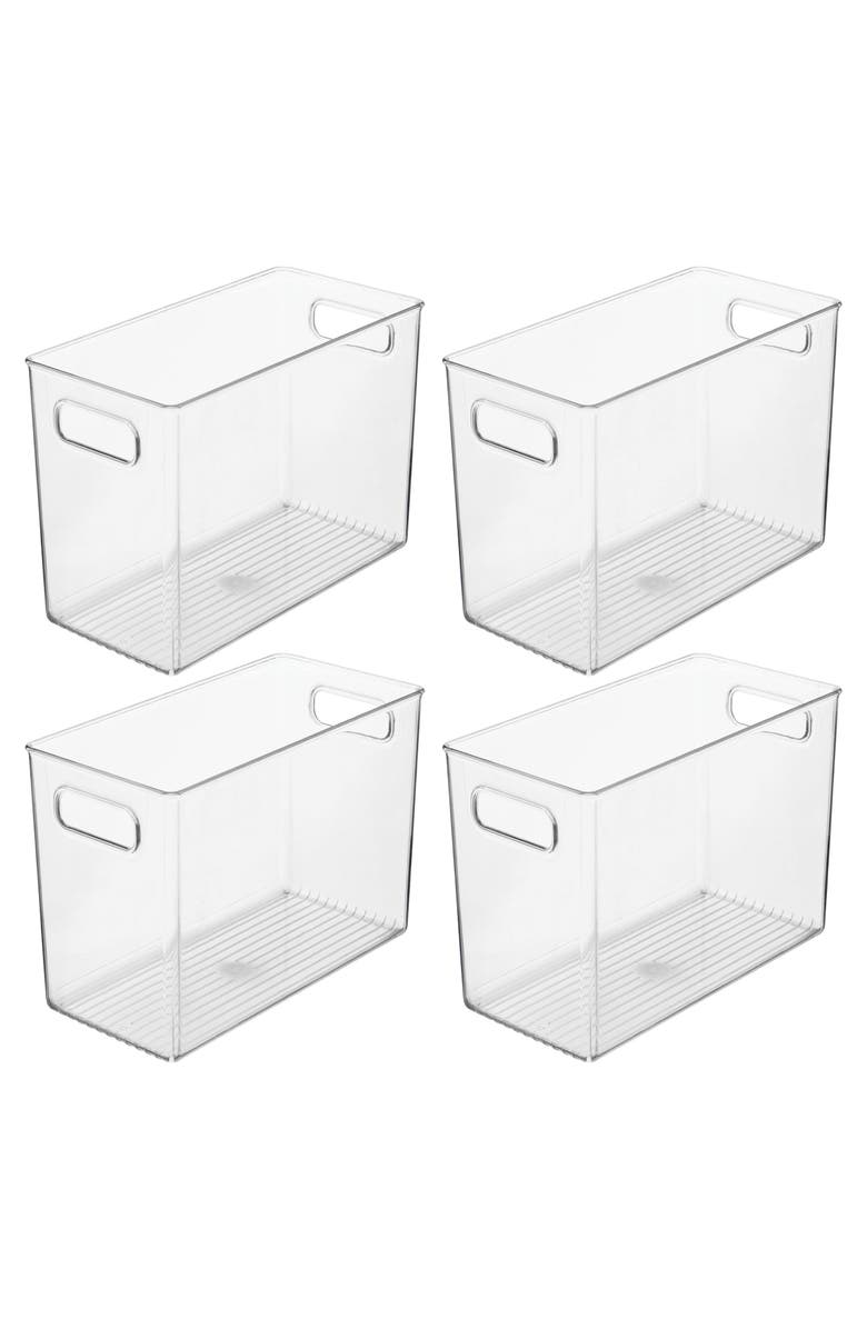 mDesign Tall Plastic Bathroom Organizer Bin with Built-In Handles, 4 Pack, Clear, Main, color, 