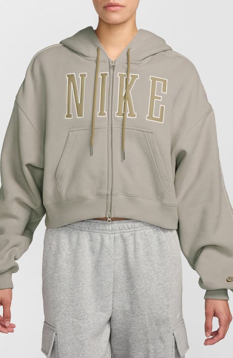 Studio Fleece Oversized Full Zip Cropped Graphic Hoodie