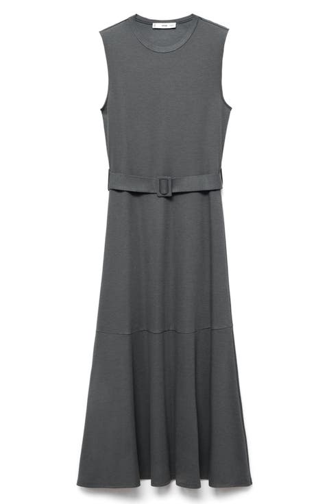 Belted Sleeveless Midi Dress